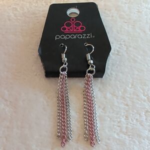 Paparazzi Pink And Silver Chain Dangle Earrings New